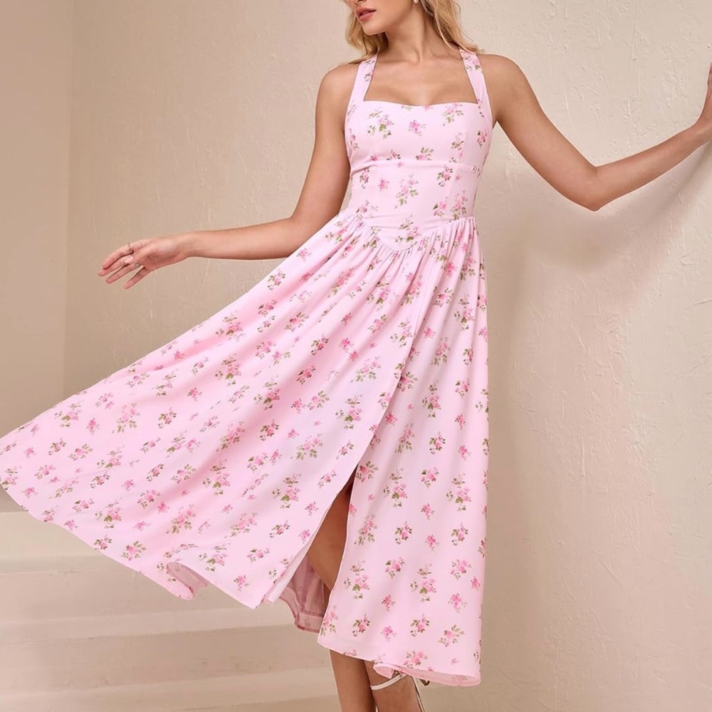 Chic Backless Pink Floral Dress - Picture 3 of 3